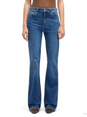 Petite Slim Illusion Bootcut Jeans Mid Rise Cotton Stretch